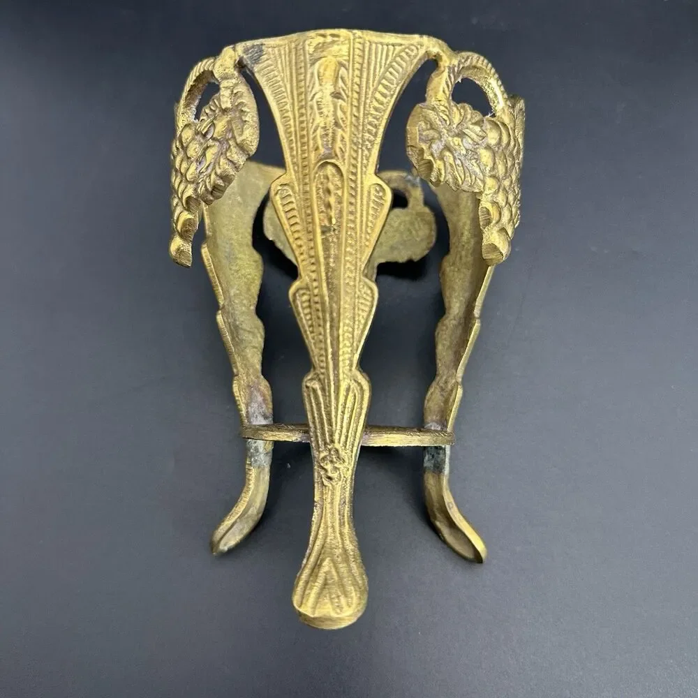 Vintage Crackle Glass Cone Vase Ornate Brass Grape Pod Tripod Stand Set MCM 5.5